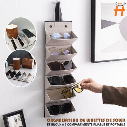 Organisateur de lunettes de soleil Et Bijoux à 5 Compartiments Pliable Et Portable.