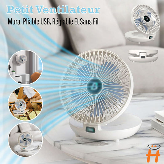 Petit Ventilateur Mural Pliable USB, Réglable Et Sans Fil.