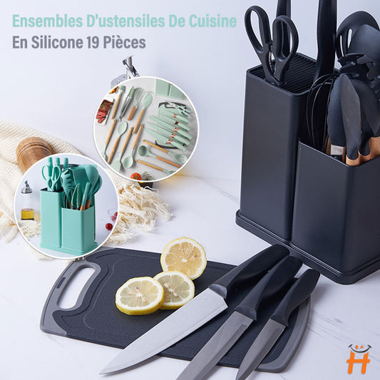 Ensembles D'ustensiles De Cuisine En Silicone 19 Pièces