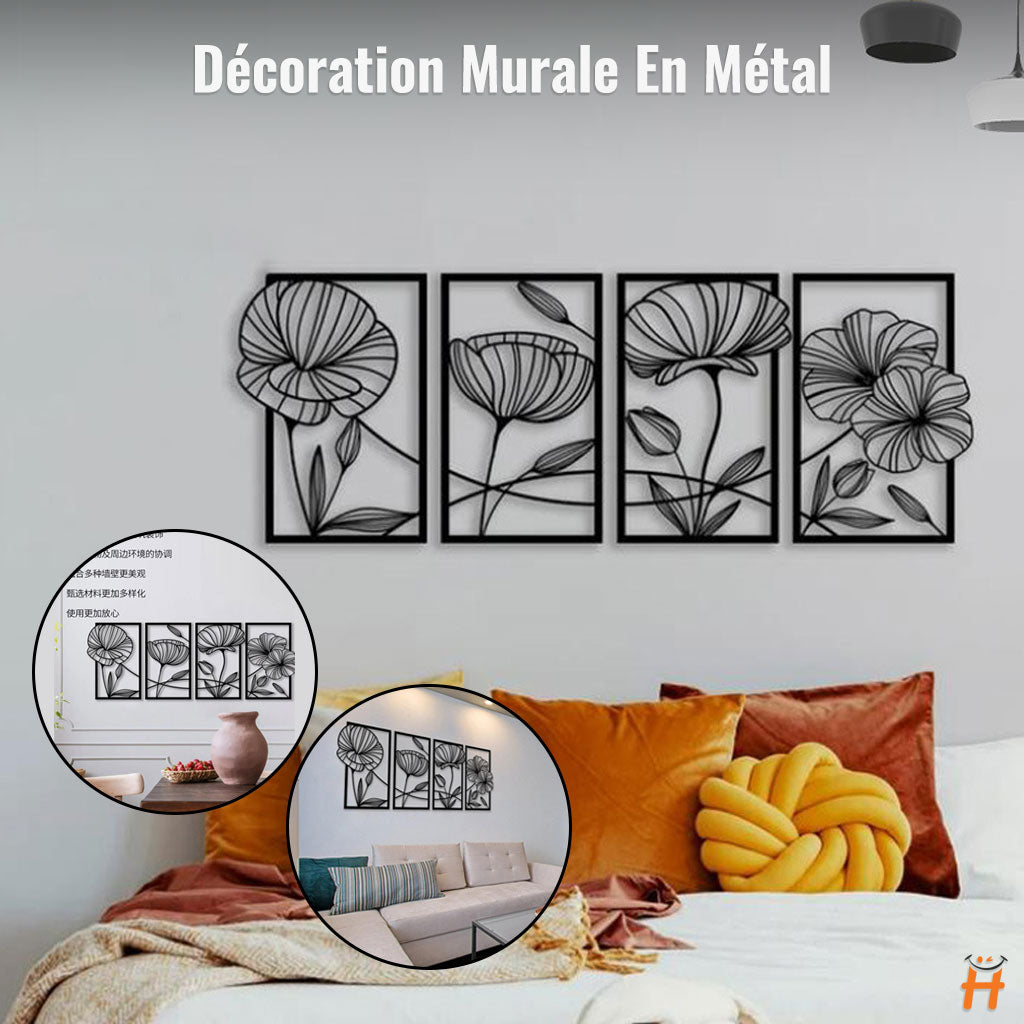 Ensemble De 4 Décorations Murales En Métal Pour Cuisine, Salle De Bain, Salon Et Chambre De Nuit ( 4 pièces )