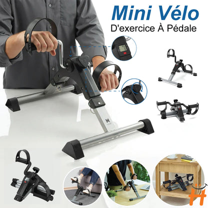 Mini vélo d'exercice pliable avec écran d'affichage, entraîneur simple de bras et de jambes à domicile